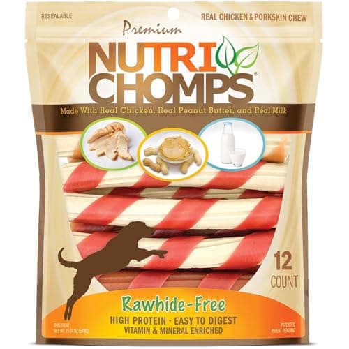 NutriChomps Dog Chews – 6-inch Twists, Easy to Digest, Rawhide-Free Dog Treats, Healthy, 12 Count, Real Chicken, Peanut Butter and Milk flavors - Image 1