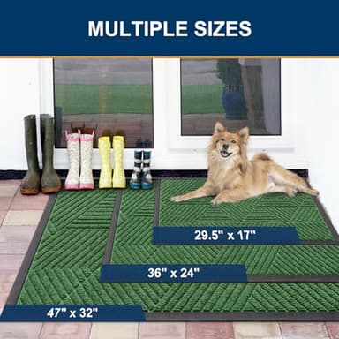 Smiry Front Door Mat Outside Entrance, Heavy Duty Sturdy Natural Rubber Doormat, Trap Dirt and Moisture, Easy Clean Low Profile Welcome Floor Mats for Indoor Outdoor Entry, 47x32 Inch, Green - Image 2
