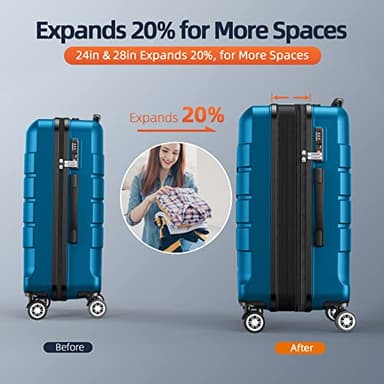 SHOWKOO Luggage Sets Expandable PC+ABS Durable Suitcase Sets Double Wheels TSA Lock Sea Blue 3PCS - Image 5