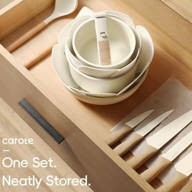 CAROTE 25pcs Pots and Pans Set Non Stick, Cookware Sets, Kitchen Set, Oven/Dishwasher/Fridge Safe, Space Saving Pots Set, Nonstick Set with Versatile Detachable Handle with Knife Set, Cream - Image 3
