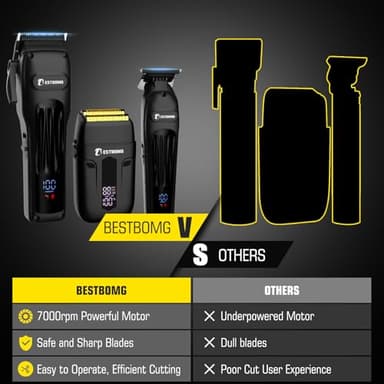BESTBOMG® Hair Clippers for Men, Professional Hair Clippers, Beard Trimmer& Rechargeable Shaver Set, Metal T-Blade, LED Display, Barber Hair Cutting Kit for Men Grooming & Gifts, BS-808A (Black) - Image 5