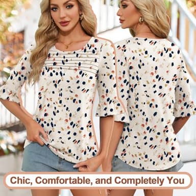 Blingfit Blouses for Women Trendy Tops 3/4 Sleeve Shirts Summer Blouse Casual Dressy Basic Floral T-Shirts Lightweight Work Tops M - Image 2