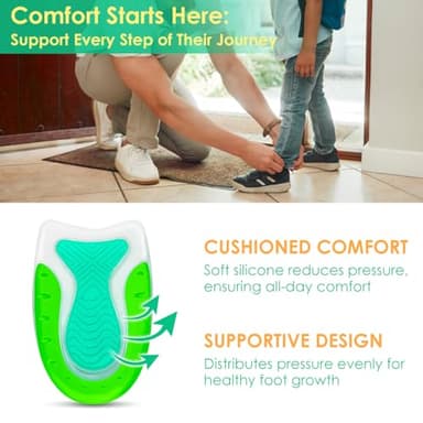 Beautulip Kid’s Heel Cups - Soft Silicone Heel Inserts for Pain Relief and Comfort, Fits Shoes Size 3-7, Ideal for Plantar Fasciitis and Growing Feet (Green, 1 Pair Kid's Size 3-7 / Women 4-8) - Image 3