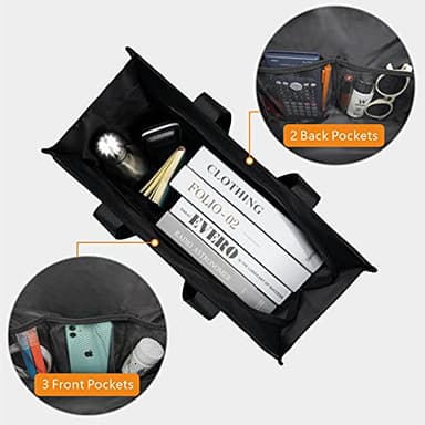 TOPDesign Utility Water Resistant Tote Bag with 13 Exterior & Interior Pockets, Top Zipper Closure & Thick Bottom Support, Perfect Gifts for Working Women, Teachers, Nurses, Accountants (Black) - Image 4