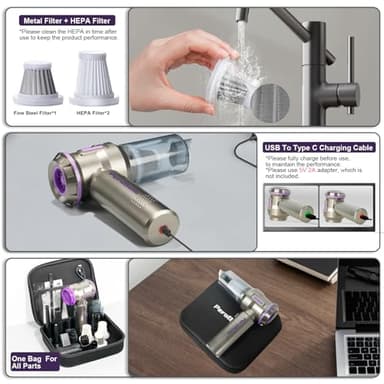 PeroBuno Electric Air Duster, Mini Vacuum Cleaner Cordless, 2-in-1, 200000RPM, 35mins Runtime, Rechargeable Outdoor Blower with 3 Gear for Car Computer Keyboard Cleaning - Image 6