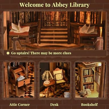 MiniCity Book Nook Kit, DIY Miniature House Dollhouse Kit for Adults and Teens, Booknook Tiny House Bookshelf Decor with LED Light and Dust Cover (Abbey Library) - Image 3