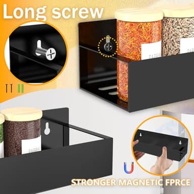 SMRCAD Magnetic Spice Rack Organizer for Fridge Seasoning Organizer for Kitchen storage with Screw Magnetic Shelf with Hook for Refrigerator and Oven (6pack) - Image 4