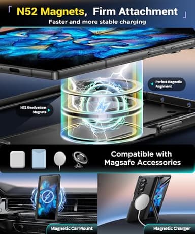 BERFY for Samsung Galaxy Z Fold 7 Case with 9H Tempered Glass Screen Protector, [Compatible with MagSafe] Built-in 2 Hidden Kickstand, Full-Body Slim Shockproof Phone Case for Z Fold 7, Black - Image 3