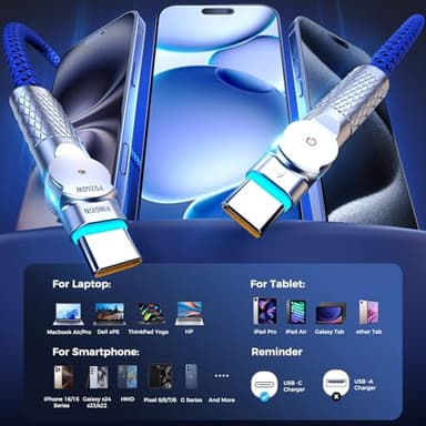 USB C to USB C Cable 6.6ft,240W 2-Pack Braided 180°Rotating Type C Charging CableFast Charge for iPhone 15/16/16Pro/16Plus/16ProMax,MacBook Air,iPad Pro,Pixel,Samsung Galaxy S23/S24 Ultra-Blue - Image 8