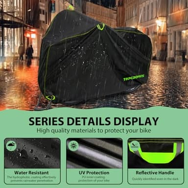 Topcrown Bike Cover Waterproof Outdoor Storage for 1/2/3 Bikes, Bicycle Cover Rain Sun UV Dust Wind Proof with Storage Bag for Mountain Road Bike/Ebike (210D Black+Green, XL Size for 1 bike) - Image 4