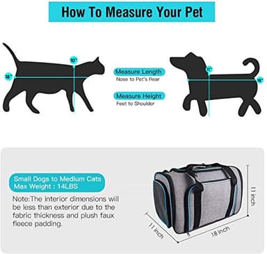Siivton 4 Sides Expandable Pet Carrier, Airline Approved Soft-Sided Dog Cat Carrier Bag with Fleece Pad for Cats, Puppy and Small Animals (4 Extension Gray_Blue, L:18.0" L x 11.0" W x 11.0" H) - Image 3