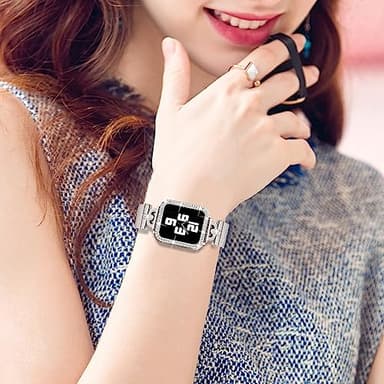 Joyozy Magnetic Band Compatible with Apple Watch Band 38mm 40mm 41mm 42mm 44mm 45mm 46mm Milanese Strap with Bling Case and Screen Protector, Dressy Stainless Steel iWatch Loop for Women (Starlight 44mm) - Image 6