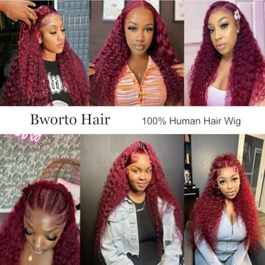 Bworto 30 Inch Burgundy Wig Human Hair 99j Burgundy 13x6 Deep Wave Lace Front Wigs Human Hair Pre Plucked HD Transparent Lace Frontal Wigs for Black Women Red Colored Wig - Image 6