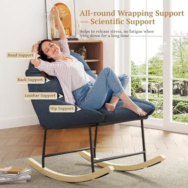 Vesgantti Outdoor Rocking Chair Nursery, Sherpa Fleece Upholstered Glider Rocker Chair with Deep Seat, Rocking Accent Chair for Bedroom, Living Room, Porch, Garden,Blue-Grey - Image 4