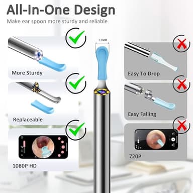 Ear Wax Removal Tool Camera, Ear Cleaner with Camera and 6 LED Light, 1080p HD Ear Scope, Ear Cleaning kit, 9 Ear Tools and 20 Ear Replacement Tips, for iOS & Android (Black) - Image 4