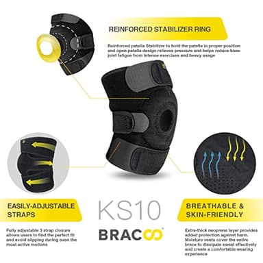 Bracoo Adjustable Compression Knee Patellar Pad Tendon Support Sleeve Brace for Men Women - Arthritis Pain, Injury Recovery, Running, Workout, KS10 (Black) - Image 2