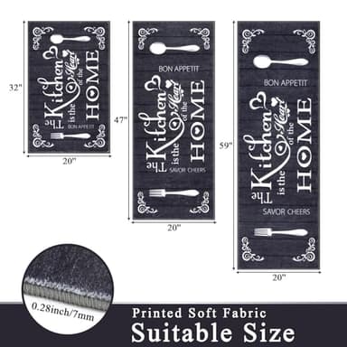 Vaukki Boho Kitchen Rug Sets 3 Pieces, Washable Kitchen Mats for Floor, Non Slip Soft Kitchen Area Rug Floor Mat for Kitchen, Laundry Room and Hallway (Black, 20''x32''+20''x47''+20''x59'') - Image 2