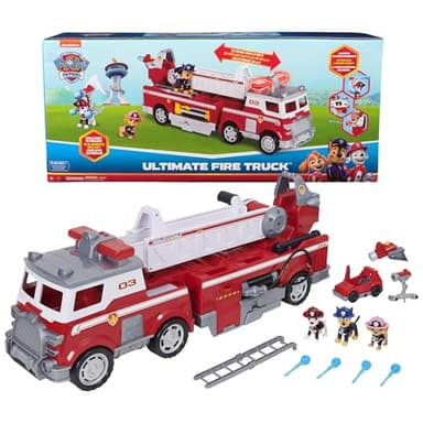 PAW Patrol Ultimate Rescue Fire Truck with 2 Ft. Ladder, Lights, Sounds, a Mini Toy Car, Chase, Marshall & Skye Figures, Toys for Boys & Girls Ages 3+ - Image 1