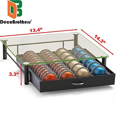 DecoBrothers Crystal Tempered Glass Vertuo Pod Holder Drawer, 24 Large or 48 Small Nespresso Capsule Organizer - Image 3