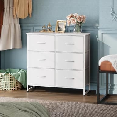 WLIVE White Dresser for Bedroom, 6 Drawer Double Dresser, Fabric Storage Tower with Fabric Bins, Chest of Drawers for Closet, Living Room, Hallway - Image 2