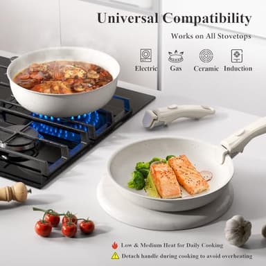 Bazova 22-Piece Pots and Pans Set Non Stick with Removable Handles, Ceramic Cookware Set, Large-Capacity & Non Toxic, Induction & RV Compatible, Dishwasher Safe, PFAS/PTFE/PFOA Free, White - Image 4