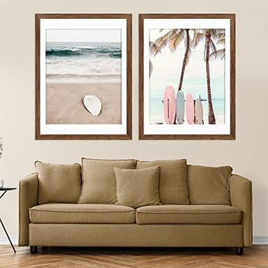 Hongkee 24x30 Frame Set of 2, Rustic Brown Wood Style - Display 18x24 Picture Frame with Mat or 24 x 30 Poster without Mat, Wall Mounting Horizontal and Vertical - Image 7