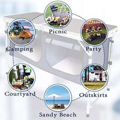 HYMnature Folding Camping Table with Storage Compartment Aluminum Lightweight Camp Kitchen Table Height Adjustable Indoor/Outdoor Table Perfect for Tailgating, Backyards, BBQ,Picnic, Black - Image 6