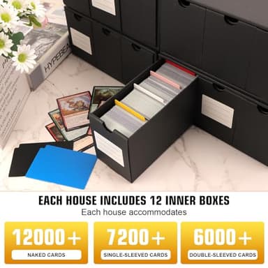 QLOUNI Trading Card Storage Box, Includes 12-600 CT Boxes & 48 Card Dividers, 12000+ Trading Card Organizer for Collectible Card Games, for TCG, MTG, PTCG, Baseball Cards, with Labels & Tapes - Image 6