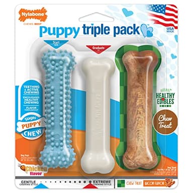 Nylabone New Puppy Starter Kit, Chew Toys & Natural Chew Treat for Puppies, Puppy Enrichment Teething Toys, Blue, Long Lasting Chicken & Bacon Flavor, Small Dogs - Up to 25 Ibs, 3 Pack - Image 10
