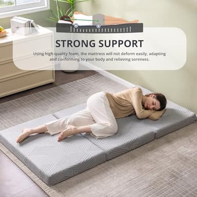 CH CHARME HOUSE Folding Mattress, 4 Inch Single Tri Folding Memory Foam Mattress for Camping Guest Bed, Washable Cover & Non-Slip Bottom, 75" x 25" x 4", Grey - Image 6