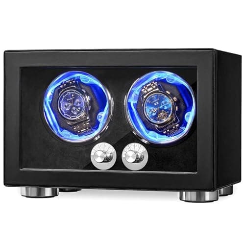 ANWBROAD Watch Winder for Automatic Watches, Double Watch Winder with LED and 4 Rotating Modes, Automatic Watch Winder Super Quiet Motor, Watch Winder Box with Adapter for Man UJWW004B - Image 1