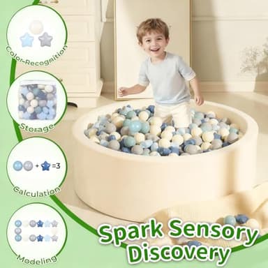 TRENDPLAY Star Ball Pit Balls for Toddlers - 200 Count Star Balls Different Shapes, Non-Toxic Plastic Balls for Safe Play, Boys Girls Festival Party Decoration, Cream Blue - Image 5