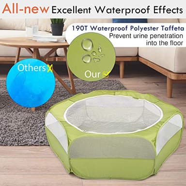 Pawaboo Small Animals Playpen, Waterproof Small Pet Cage Tent with Zippered Cover, Portable Outdoor Yard Fence with 3 Metal Rod for Chick/Kitten/Puppy/Guinea Pig/Rabbits/Hamster/Chinchillas,Green - Image 4