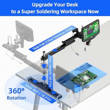 Andonstar AD409 SA 10.1'' HDMI Soldering Digital Microscope with Slide Rail Arm, Endoscope, 300X USB Electronic Microscope Camera for Professional PCB Repair, Soldering, Electronics, Windows PC - Image 3