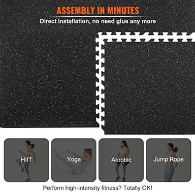 VEVOR 0.56Inch 100sq.ft 25 Tiles Gym Flooring for Home Gym, Rubber Top with High Density EVA Foam, 25 x 25In Gym Floor Exercise Equipment Mats, Interlocking Gym Mats, Puzzle Workout Mats, Black & Gray - Image 7