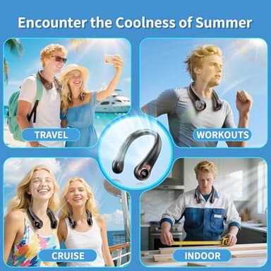 ZHZW Portable Neck Fan with 6000mAh USB - Rechargeable Battery, Ultra-Light Bladeless Neck Fan LED Display, 360° Cooling Wearable Fan, 3 Speeds (black) - Image 7
