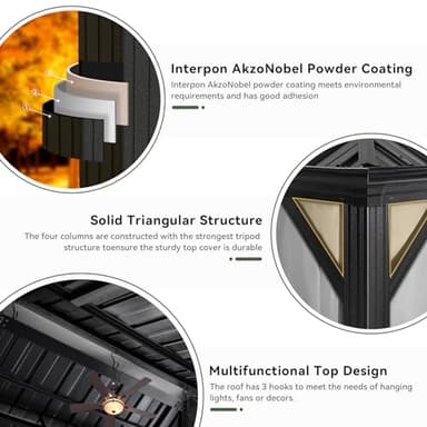 Aoxun 12' X 20' Hardtop Gazebo, Galvanized Steel Double Top, Aluminum Metal Gazebo with Curtains and Netting, Permanent Canopy Pavilion for Wedding, Party, Outdoor Dining - Image 5