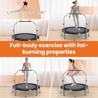 Sweetcrispy 40" in/48 in Mini Fitness Trampoline - 330LBS Foldable Exercise Rebounder with Adjustable Handle, Stable and Quiet, for Adults Indoor/Outdoor Workout - Image 6