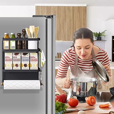 Dr.BeTree Magnetic Spice Rack for Refrigerator Magnetic Paper Towel Holder for Fridge Magnetic Shelf Magnetic Shelves Fridge Magnet Organizer Spice Rack Kitchen Organization Kitchen Storage Black - Image 4