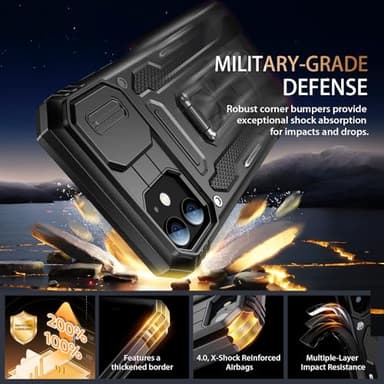 Goodon for iPhone 11 Case with Sliding Camera Cover + Screen Protector - Metal Magnetic Kickstand - Military-Grade Shockproof Matte Protective Phone Cover 6.1" for Men Women Girls - Black - Image 3
