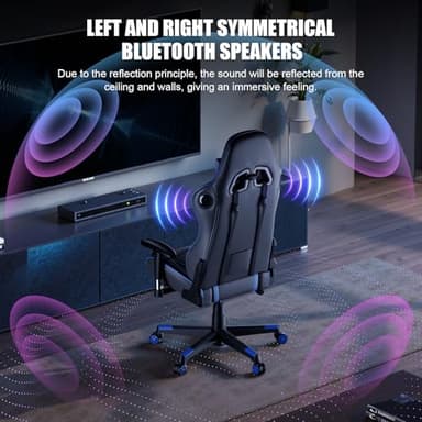 GTRACING Gaming Chair with Speakers, Video Game Chair Bluetooth Music with Lumbar Support, Ergonomic Comfortable Office Computer Chair for Adults, Height Adjustable Reclining Chairs, 360° Swivel, Blue - Image 3