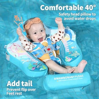 Mambobaby Float with Canopy & Portable Backpack Skin-friendly Baby Swim Float with Tail Waterproof Non-Inflatable Mambo Float Smart Swim Trainer Soft Solid Infant Pool Float 3-24 months Baby Swim Ring - Image 5