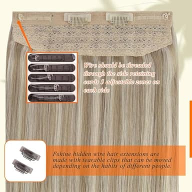 Fshine Invisible Wire Hair Extensions Real Human Color 16 Highlight 22 Blonde Fish Line 70 Gram Removable Clips Extensions for Women 12 Inch - Image 3