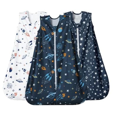 david's kids 3 Pack Micro Fleece Baby Sleep Sack 12-18 Months, Soft Baby Wearable Blankets with 2-Way Zipper, Comfy Sleeping Bags for Toddler Boys Girls Neutral, Large Size, Space - Image 1