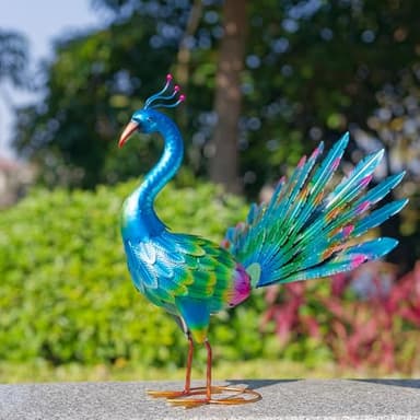 VEWOGARDEN Peacock Outdoor Statues Metal Peacock Tail Spread Garden Sculptures & Statues for Yard Lawn Patio Pool Outside Decorations, Light Blue - Image 3