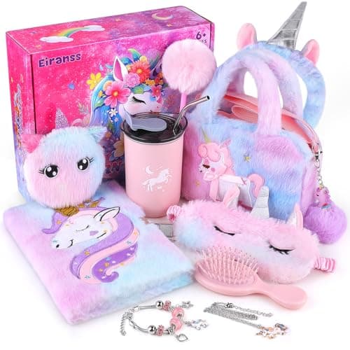 Unicorns Gifts for Girls 4 5 6 7 8 9 10+ Years Old with Unicorns Handbag Purse/Diary with Lock/Headband/Eye Mask/Water Bottle, Kids Unicorn Toy Soft Plush Toys Set for Birthday Gifts Christmas - Image 1