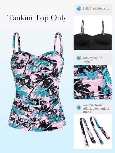 RELLECIGA Women's Coconut Tree Ruched Bandeau Tankini Top Swimsuits Size Large - Image 6