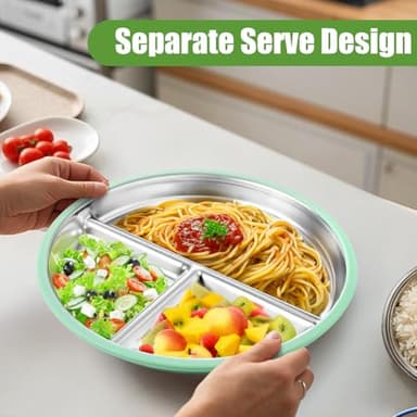 BUSOHA 3 Pack Stainless Steel Kids Plate with Suction - 9” Divided Toddler Baby Plates with Silicone Sleeves Non-Slip 2-in-1 Anti Breakage Metal Toddler Bowls Microwave Dishwasher Safe - Image 8