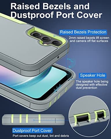 Dahkoiz for Samsung Galaxy A24 4G Case, with Glass Screen Protector, Dustproof Port Cover, Magnetic Car Mount Support, Full-Body Silicone Rubber Drop-Proof Non-Slip Phone Case, Green/Grey - Image 4
