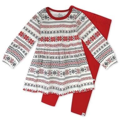 HonestBaby 2-Piece Tunic & Legging Set 100% Organic Cotton for Infant Baby and Toddler Girls, Unisex, Fair Isle Red, 3T - Image 1